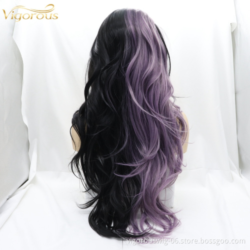 Vigorous 150% Density Lace Wigs Body Wave Black Purple Synthetic Lace Front Wig Transparent Swiss Long Lace Front Synthetic wig